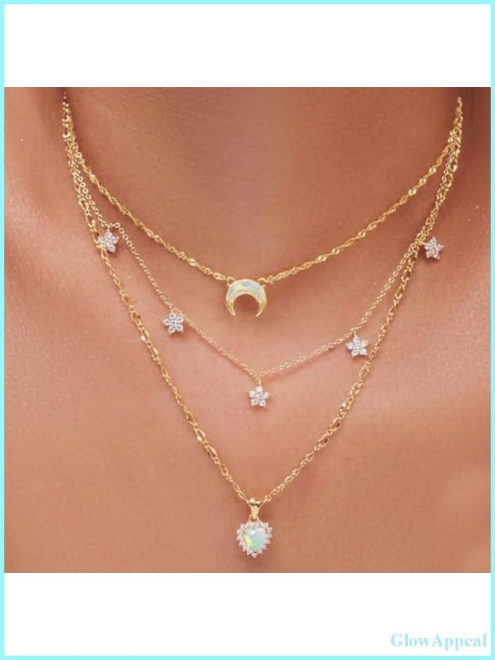14K Gold Plated Layered Choker Necklace Set with Moon Pendant Stackable
